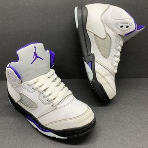 Jordan 5 Retro  3Y White Dark Concord-Black Purple Youth Mid-Top Lace Leather